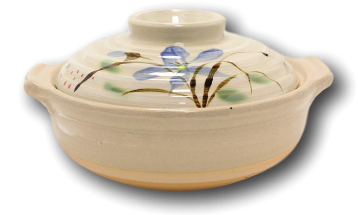 Ebros Gift Japanese Blue Floral Donabe Stoneware Hot Clay Pot Casserole With Lid 72 FLOZ