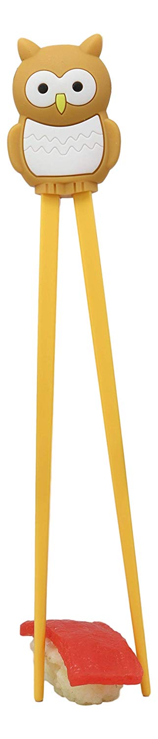Ebros Gift Japanese Caramel Owl Bird Reusable Training Chopsticks Set With Silicone Guide