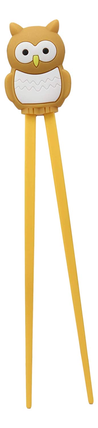 Ebros Gift Japanese Caramel Owl Bird Reusable Training Chopsticks Set With Silicone Guide