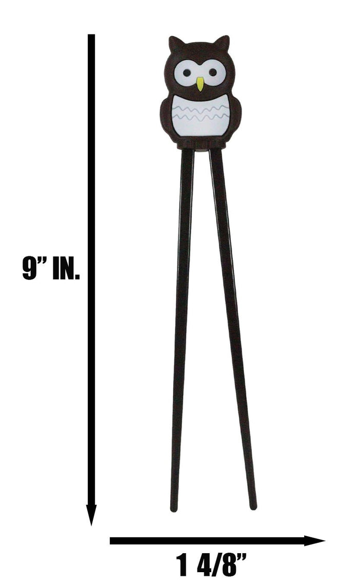 Ebros Gift Japanese Chocolate Owl Bird Reusable Training Chopsticks Set With Silicone Guide
