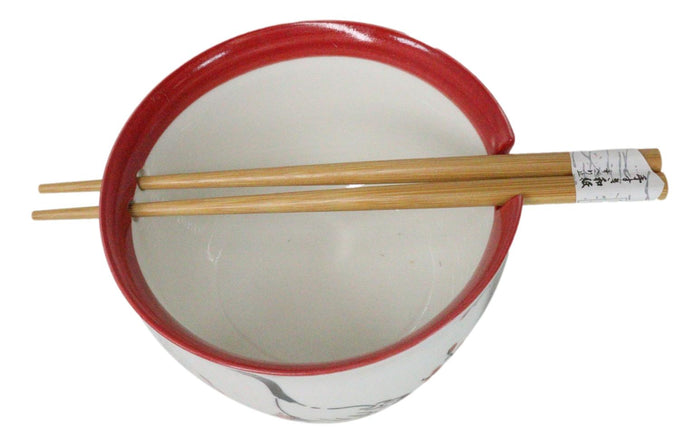 Ebros Gift Japanese Crane On Cherry Blossoms Ceramic Donburi Ramen Bowl With Chopsticks Set