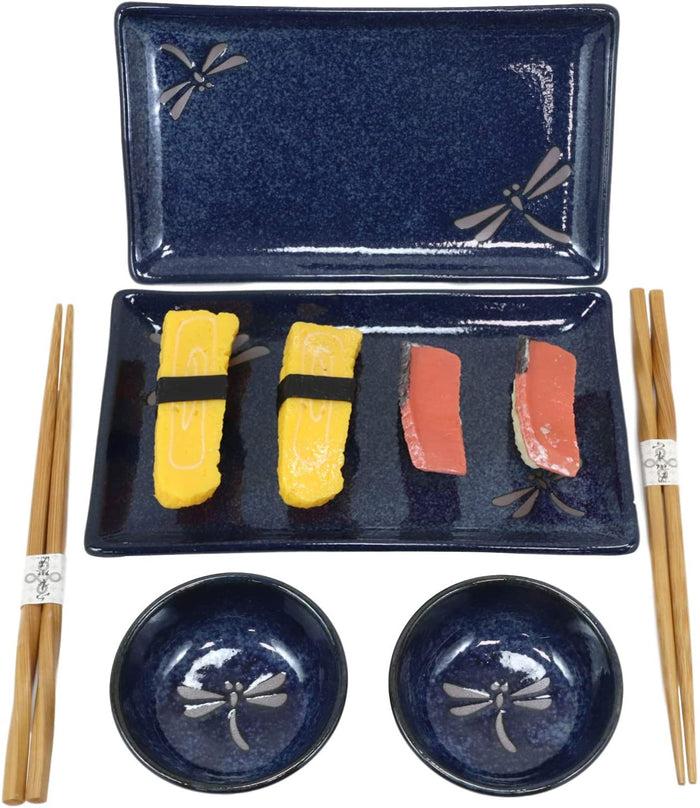 Ebros Gift Japanese Dragonfly Symbol Of Change Quality Ceramic Sushi Dinnerware Set For Two