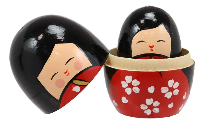 Ebros Gift Japanese Kokeshi Girl Wooden Stacking Matryoshka Nesting Dolls 5 Piece Set Toy