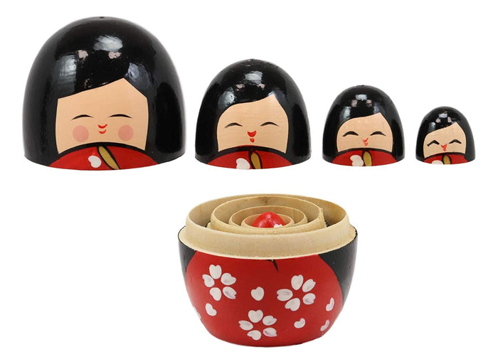 ebros gift Japanese Kokeshi Girl Wooden Stacking Matryoshka Nesting Dolls 5 Piece Set Toy