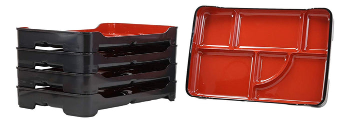 ebros gift Japanese Large Bento Box With 6 Compartments Lacquered Platter 14"LX9.25"W (5)