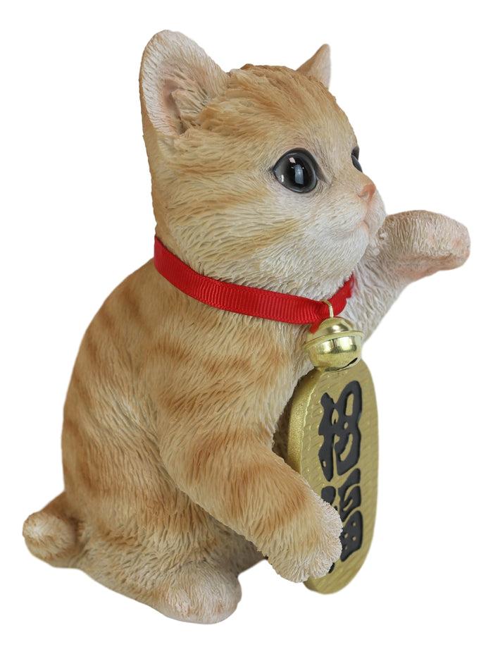 Ebros Gift Japanese Luck And Fortune Charm Beckoning Orange Tabby Cat Maneki Neko Figurine