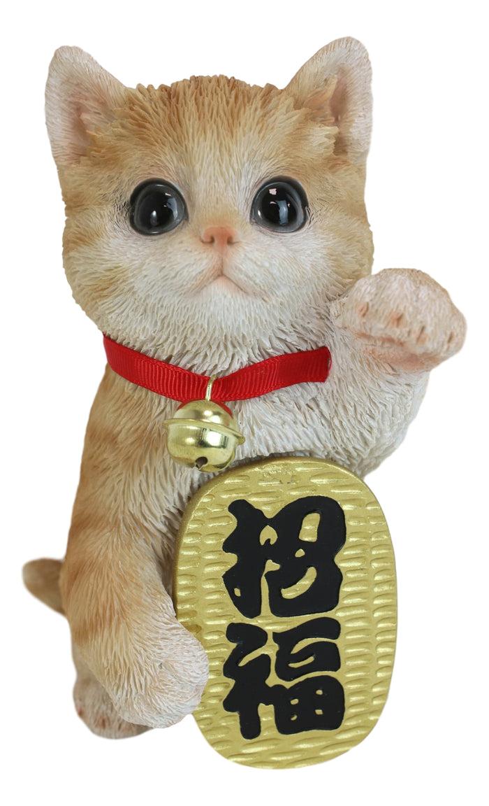 Ebros Gift Japanese Luck And Fortune Charm Beckoning Orange Tabby Cat Maneki Neko Figurine