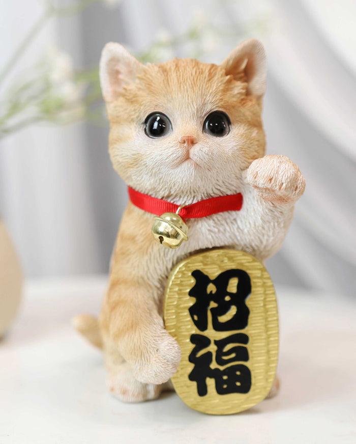 ebros gift Japanese Luck And Fortune Charm Beckoning Orange Tabby Cat Maneki Neko Figurine