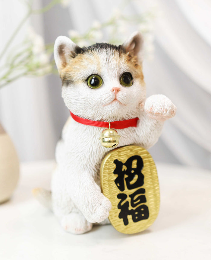 Ebros Gift Japanese Luck And Fortune Charm Beckoning White Calico Cat Maneki Neko Figurine