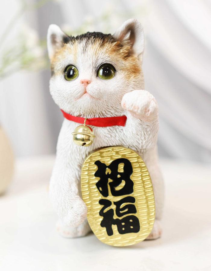 Ebros Gift Japanese Luck And Fortune Charm Beckoning White Calico Cat Maneki Neko Figurine