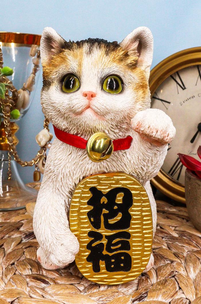 ebros gift Japanese Luck And Fortune Charm Beckoning White Calico Cat Maneki Neko Figurine