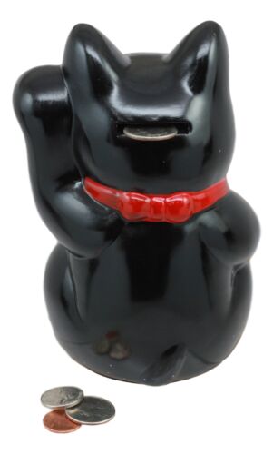 Ebros Gift Japanese Luck Fortune Charm Black Beckoning Cat Maneki Neko Money Bank Statue