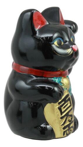Ebros Gift Japanese Luck Fortune Charm Black Beckoning Cat Maneki Neko Money Bank Statue 5"