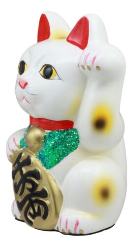 Ebros Gift Japanese Luck Fortune Charm White Beckoning Cat Maneki Neko Money Bank Statue