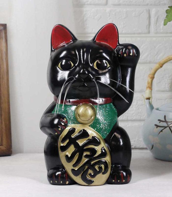 ebros gift Japanese Lucky Charm Black Beckoning Cat Maneki Neko Money Bank Figurine 8.5"H