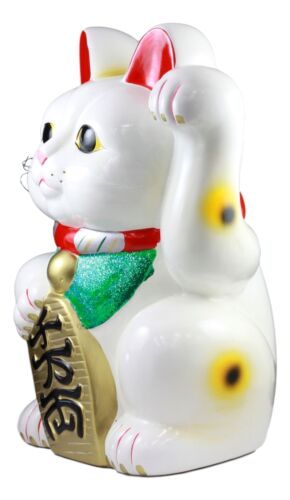 Ebros Gift Japanese Lucky Charm White Beckoning Cat Maneki Neko Money Bank Statue 18.25"H