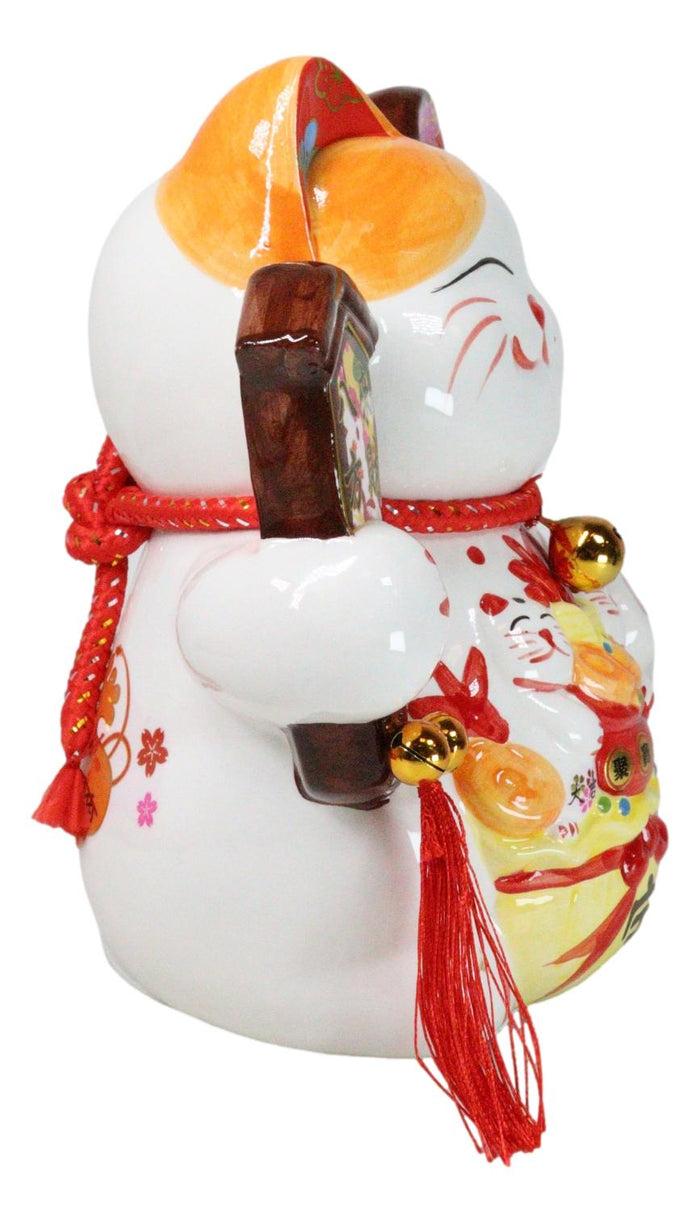 Ebros Gift Japanese Lucky Charm White Beckoning Cat Maneki Neko With Waving Arm Figurine 9"