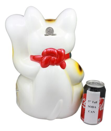 Ebros Gift Japanese Lucky Charm White Beckoning Cat Maneki Neko Money Bank Statue 12.5"H