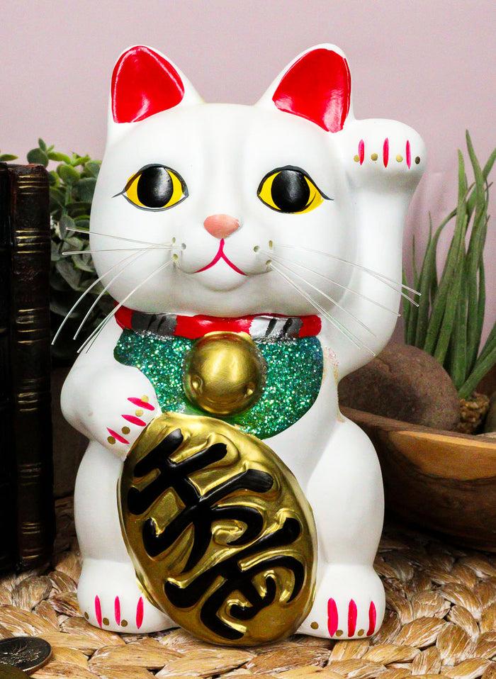ebros gift Japanese Lucky Charm White Beckoning Cat Maneki Neko Money Bank 8.5"H