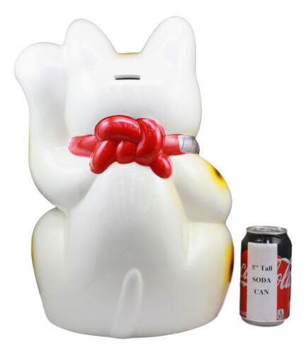 Ebros Gift Japanese Lucky Charm White Beckoning Cat Maneki Neko Money Bank Statue 15.5"H