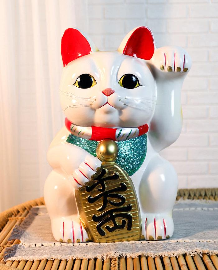 ebros gift Japanese Lucky Charm White Beckoning Cat Maneki Neko Money Bank Statue 18.25"H
