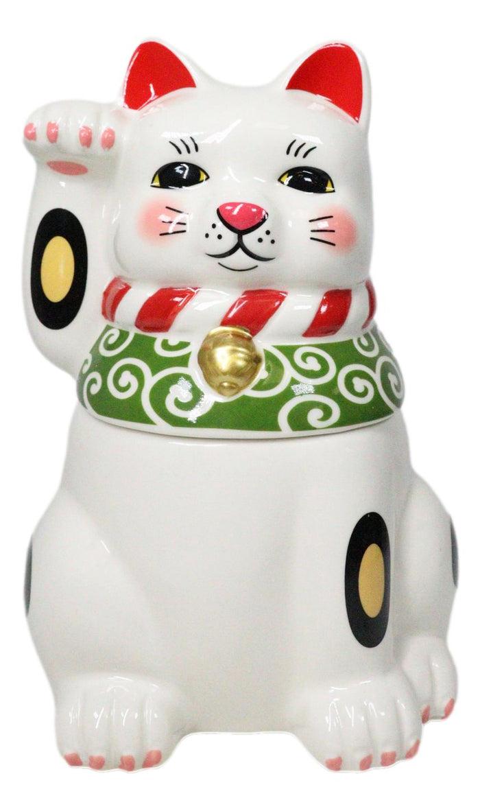 ebros gift Japanese Maneki Neko Lucky Fortune Charm Cat Ceramic Cookie Jar Figurine