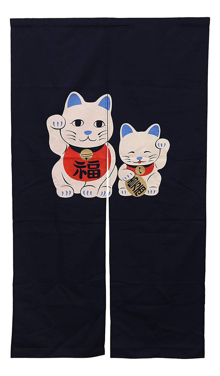 ebros gift Japanese Noren Curtain Tapestry Black Two Maneki Neko Lucky Cats 59.25"L