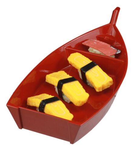 ebros gift Japanese Omakase Red Sushi Boat Serving Plate Plastic Lacquer Restaurant Grade