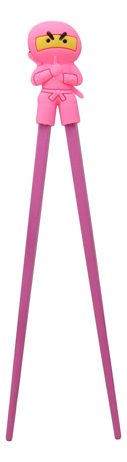 Ebros Gift Japanese Pink Ninja Reusable Training Chopsticks Set With Silicone Guide Hinge