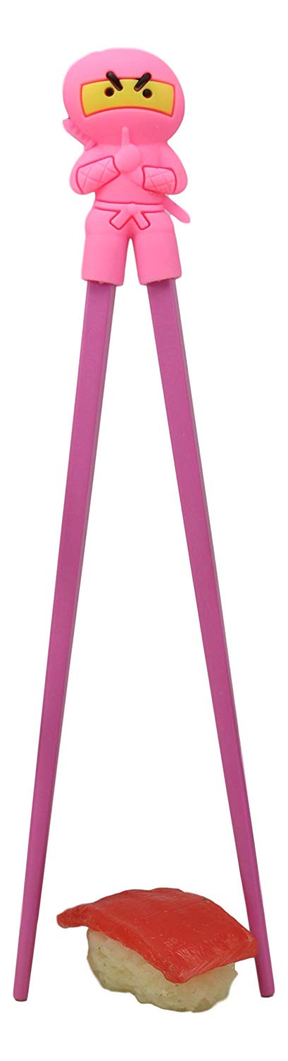 ebros gift Japanese Pink Ninja Reusable Training Chopsticks Set With Silicone Guide Hinge