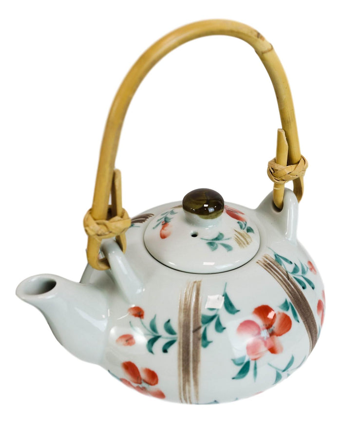 Ebros Gift Japanese Red Cherry Blossom Flowers Design Porcelain Tea Pot And 4 Cups Set