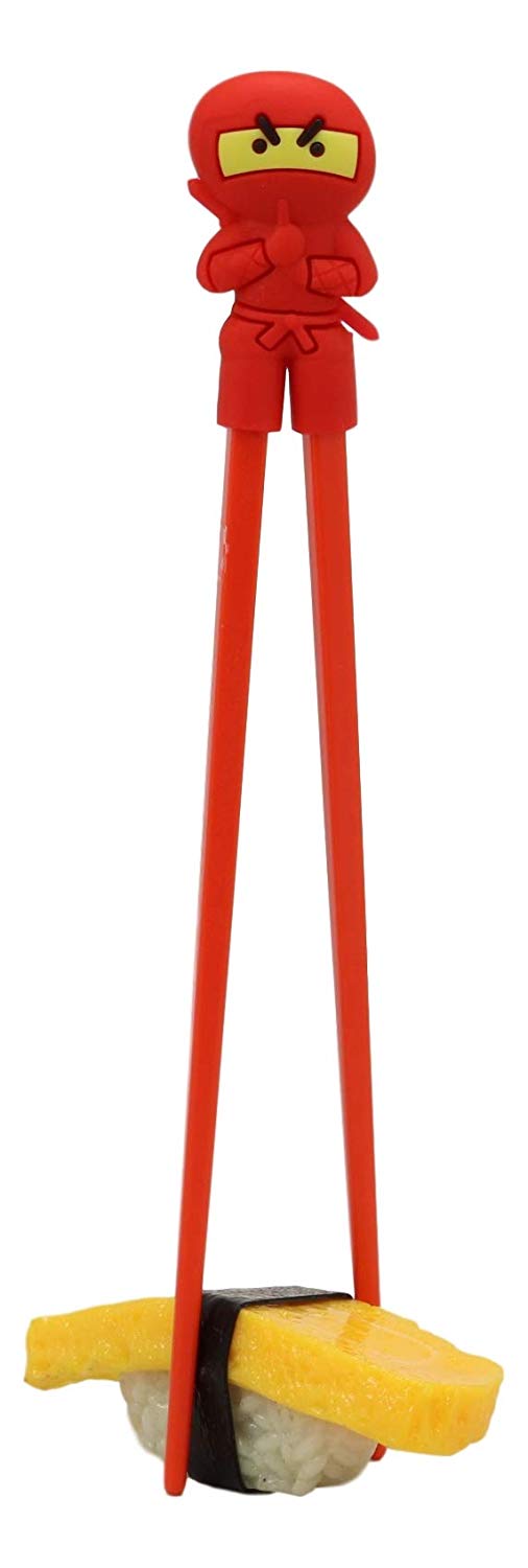 ebros gift Japanese Red Ninja Reusable Training Chopsticks Set With Silicone Guide Hinge