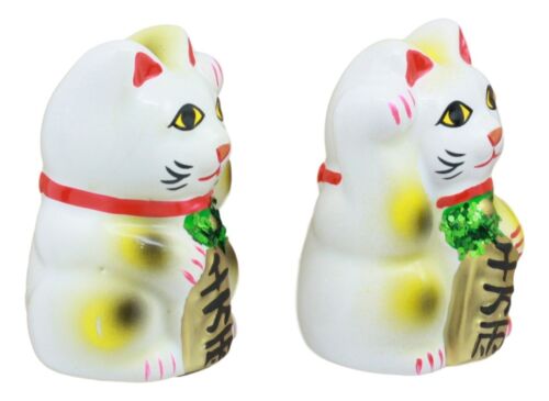 Ebros Gift Japanese Right And Left Paws Beckoning Cat Maneki Neko Ceramic Figurine Set Of 2