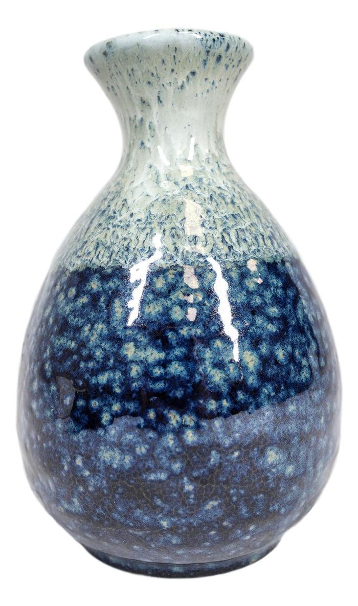 Ebros Gift Japanese Sake Set Flask With Four Cups 10oz Grey Sky Art Glazed Earthenware