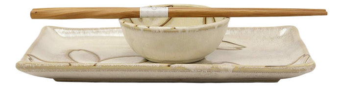 Ebros Gift Japanese Sakura Cherry Blossom Porcelain Sushi Dinnerware 6PC Set Pink And Beige