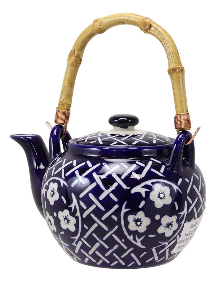 Ebros Gift Japanese Sakura Cherry Blossoms Floral Blooms Large 25oz Tea Pot With 4 Cups Set