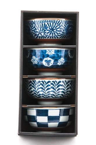Ebros Gift Japanese Shades Of Blue Artistic Porcelain Bowls Set Of 4 Rice Salad Miso Soup