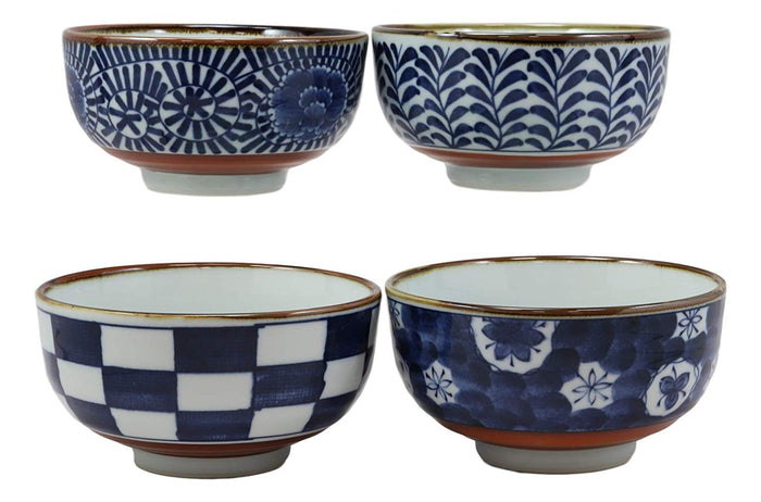 Ebros Gift Japanese Shades Of Blue Artistic Porcelain Bowls Set Of 4 Rice Salad Miso Soup