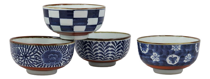 ebros gift Japanese Shades Of Blue Artistic Porcelain Bowls Set of 4 Rice Salad Miso Soup