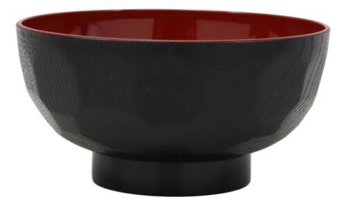 Ebros Gift Japanese Small Dotted Grain Pattern Black Red Lacquer Copolymer Plastic Bowl 6oz