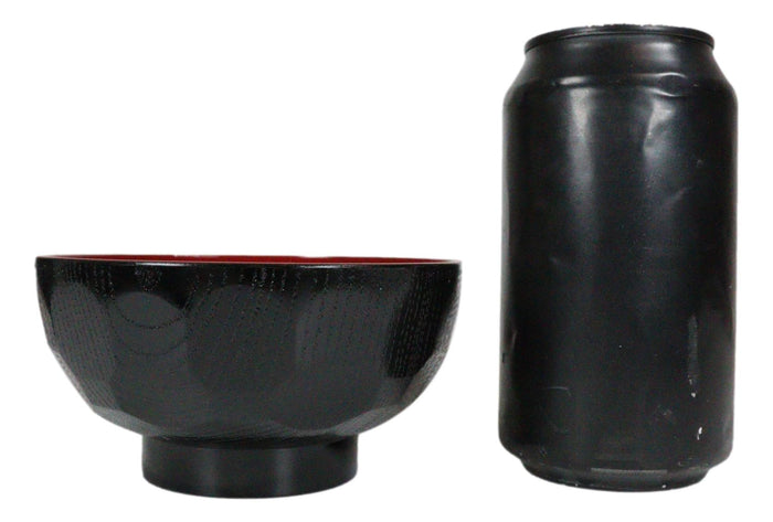 Ebros Gift Japanese Small Dotted Grain Pattern Black Red Lacquer Copolymer Plastic Bowl 6oz
