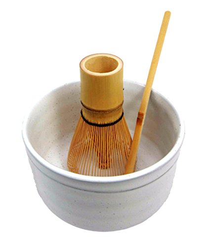 Ebros Gift Japanese Traditional Tea Ceremony Matcha White Bowl Set With Whisk & Scoop