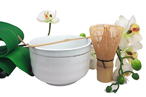 ebros gift Japanese Traditional Tea Ceremony Matcha White Bowl Set With Whisk & Scoop