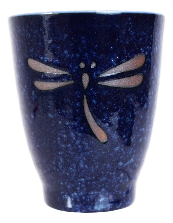 Ebros Gift Japanese Zen Dragonfly Speckled Blue Porcelain 10oz Coffee Tea Cups Set Of 4