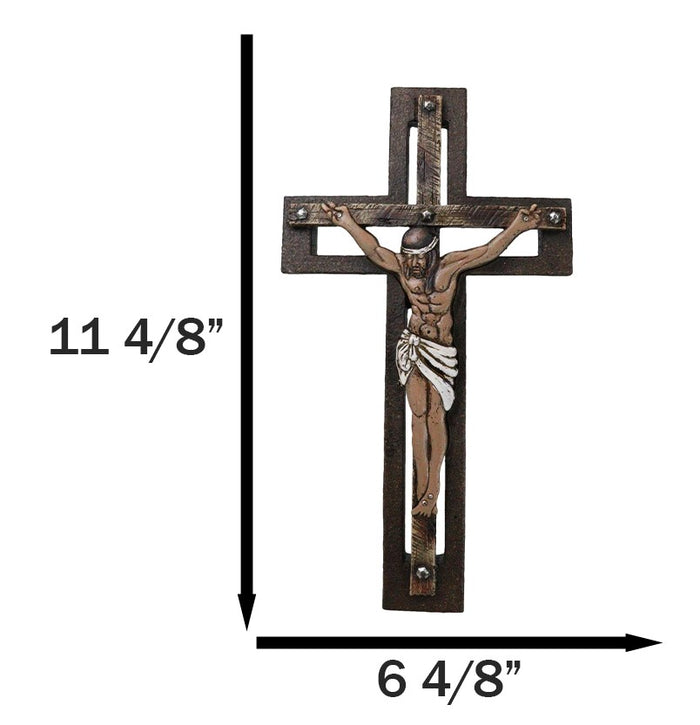 Ebros Gift Jesus Christ Crucified Faux Wooden Rustic Bronze Layered Christian Wall Cross