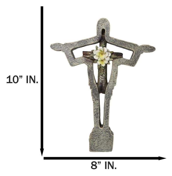 Ebros Gift Jesus Christ The Redeemer With White Flower Faux Wooden Layered Wall Cross