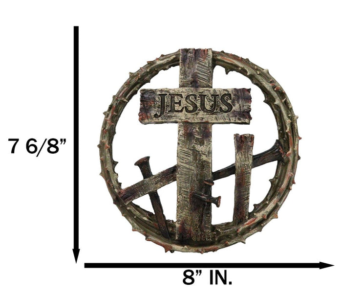 Ebros Gift Jesus Cross With Nails And Crown Of Thorns Faux Wood Finish Wall Circle Plaque