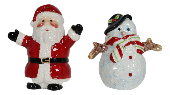 Ebros Gift Jolly Seasons Christmas Santa Claus And Mr Snowman Salt And Pepper Shakers Set