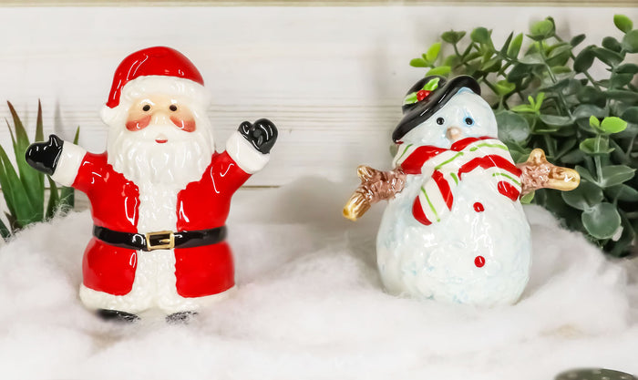 ebros gift Jolly Seasons Christmas Santa Claus And Mr Snowman Salt And Pepper Shakers Set