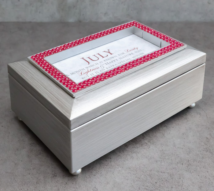 ebros gift July Ruby Red Levity Happiness Birthstones Silver Tone Musical Trinket Box